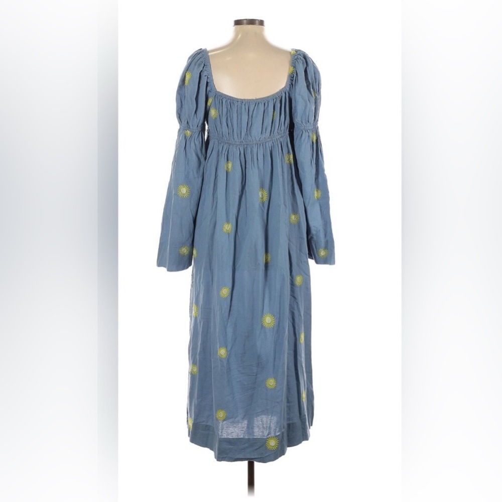 Free People Emory Embroidered Midi Long Sleeve Denim Dress blue, medium - Picture 5 of 5